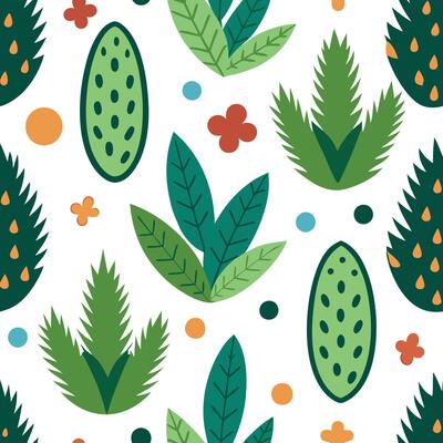 a pattern with green leaves and dots