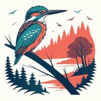 kingfisher bird on a branch in the forest vector