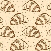 Hand drawn French Croissant doodles pastry. Sweet bakery seamless pattern for wrapping paper, package print, cafe and bakery shop. Background for design menu. vector