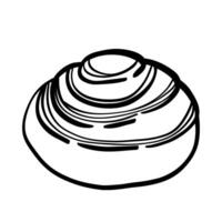 Hand drawn rolled bun. Bakery design elements. Doodle food on white background. Black and white line illustration of bun. Cinnabon bun. vector