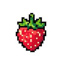 Pixelated icon strawberry. Ripe red strawberry on a white background. 8 bit strawberry sign. Arcade game symbol. Strawberry game icon. vector