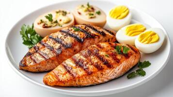 Grilled Salmon and Eggs A Nutritious and Tasty Dish photo