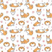 Corgi seamless pattern. Different kinds of corgi on white background vector