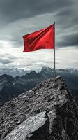 Red Flag on Mountain Peak - Dramatic Landscape photo