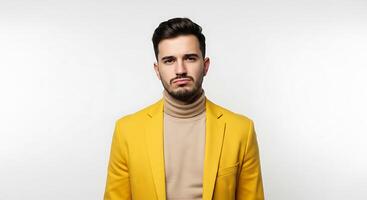 Stylish Man in Yellow Blazer A Serene Portrait photo