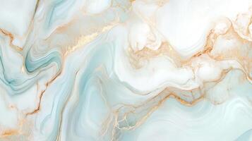Elegant swirls of teal and white flow together, accented with delicate gold veining, create a sophisticated, artistic texture. photo