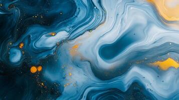 Swirling shades of blue and white create a mesmerizing marble effect, accented with scattered gold specks, evoking fluid motion and depth. photo