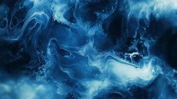 Abstract fluid art in swirling blue tones, resembling deep ocean currents or cosmic nebulae, expressing movement and depth. photo