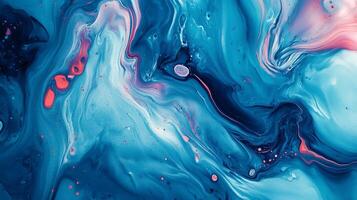 Abstract swirling fluid art with dynamic, interwoven streams of blue and hints of pink. A captivating blend of colors and motion. photo