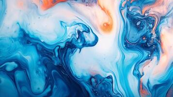 Swirling colors blend in an abstract, vibrant dance. Shades of blue and peach combine to create an artistic visual texture. photo