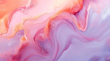 An abstract swirling pattern in shades of peach, pink, and lavender, resembling swirling liquids or pigments creates a dreamy and flowing visual. photo
