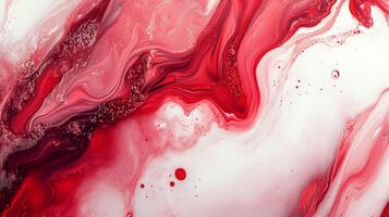 Abstract red and white fluid art, flowing textures. Delicate blend of colors creating a smooth, marbled effect. Visually dynamic and serene. photo