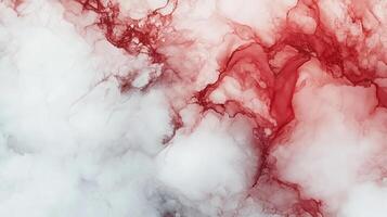 Abstract artwork featuring a blend of white and red hues, creating a fluid, marble-like pattern reminiscent of smoke or watercolor effects. photo