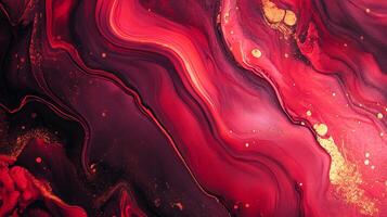 Flowing red and burgundy hues merge with golden accents in a mesmerizing abstract art piece. A dynamic and fluid composition. photo