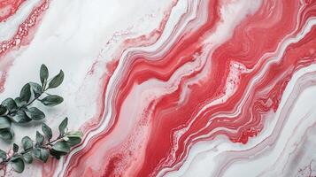 Abstract red and white swirling pattern with a botanical accent providing a natural touch, creating an organic-modern aesthetic. photo
