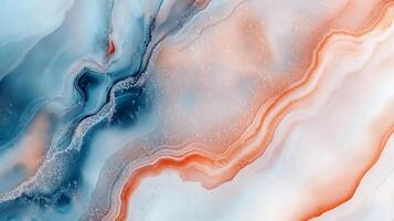 Abstract fluid art with marbled texture in blue and orange colors, perfect for backgrounds, creative projects, or modern designs. photo