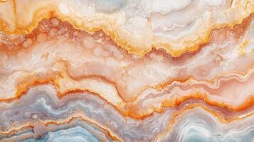 Swirling bands of orange, white, and gray create an abstract, marbled pattern reminiscent of geological formations and natural stone texture. photo