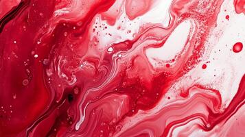 A dynamic swirl of vibrant red and white creates an abstract painting effect, evoking a sense of energy and movement. Modern and fluid. photo