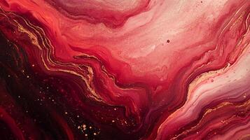 Abstract art with shades of red flowing like lava and subtle gold highlights creating a mesmerizing, luxurious visual texture. photo