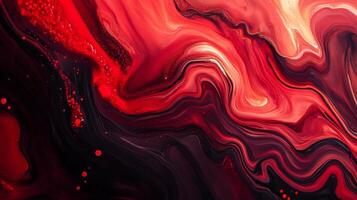 Abstract art displaying swirling textures of vibrant reds and dark tones, creating a dynamic and fluid motion effect on canvas. photo