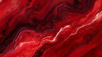 Abstract painting with flowing red and black pigments, creating a visually striking and dynamic composition. photo