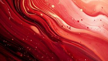 Abstract painting featuring swirls of red hues intertwined with golden accents, creating a dynamic and visually appealing composition. photo