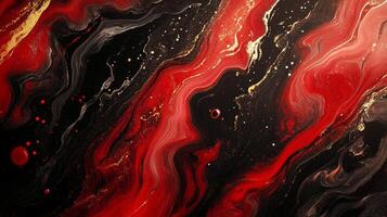 Striking abstract artwork with dynamic swirls of red, black, and gold paint, capturing a sense of energy and elegant texture. photo