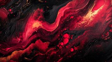 Dramatic abstract with swirling scarlet, black, and hints of gold, evoking lava and deep space. Captivating flow and color contrast. Texture rich. photo