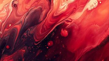 An abstract fluid art background in dark shades of red. Striking patterns with dark and light gradients. Fluid acrylic paint in motion. photo