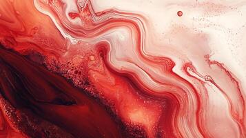 Abstract flowing design of red and white pigments blending seamlessly. The colors create a textured, swirling effect, similar to marble. photo
