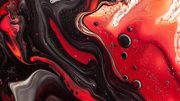 Striking abstract art with swirling patterns of red, black, and white, creating a dynamic and visually compelling fluid design. photo