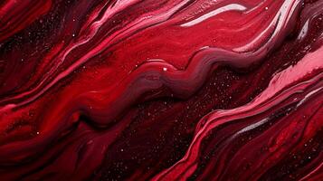 Abstract artwork of vibrant red streams, flowing freely with white accents, creating a dynamic visual texture and depth illusion. photo