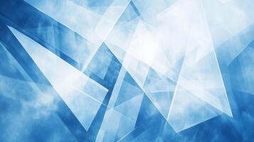 Abstract angular patterns of white and light-blue on a textured blue backdrop create a cool-toned, modern, and energetic visual. photo