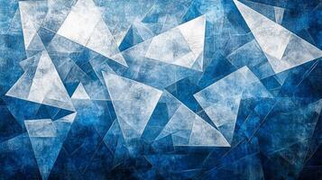 Abstract triangles and geometric shapes create a dynamic, modern pattern with a cool, calm blue and white color palette. photo