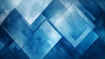 Geometric shapes in varying shades of blue overlap to create a modern, layered abstract design with a textured, slightly distressed look. photo