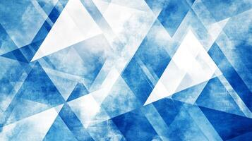 Abstract geometric design featuring intersecting blue and white triangles, creating a modern and dynamic visual pattern. Textured background. photo