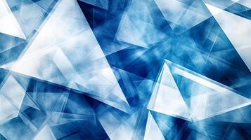 Abstract blue and white geometric design with overlapping triangles, creating a modern and dynamic visual effect. Crystal design photo