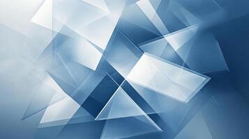 A dynamic arrangement of translucent, geometric shapes in varying blue tones creates an abstract, modern composition with depth and light. photo