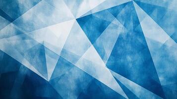 Abstract geometric artwork with layers of intersecting triangles in gradient shades of blue and white, creating a modern and textured design. photo