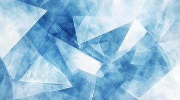 A dynamic abstract art piece, triangles interlock in shades of cool blue, white, and gray. Modern geometric background texture is captivating. photo