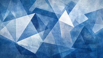Abstract geometric design with blue and white triangle shapes creating depth and texture. Modern art background, pattern and design. photo