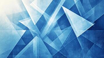 Geometric artwork featuring overlapping transparent shapes in various shades of blue, creating a dynamic and visually engaging composition. photo