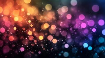 A colorful and vibrant bokeh background with shimmering lights. A mix of orange, pink, purple, and blue hues create a dynamic effect. photo