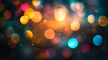 Abstract bokeh lights create a vibrant and dreamy background. The colorful orbs provide a festive and celebratory ambiance. photo