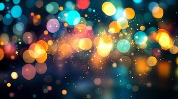 Abstract lights creating colorful bokeh effect with warm and cool tones forming beautiful ethereal and vibrant festive background. photo