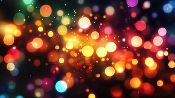 A vibrant and abstract background image filled with colorful bokeh lights, creating a magical and festive atmosphere. Soft focus effect. photo