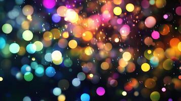 A vibrant, colorful display of blurred lights creates an enchanting bokeh effect, perfect for backgrounds and festive presentations. photo