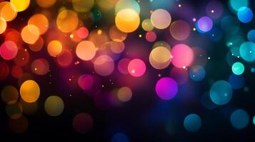 A vibrant bokeh lights display with colorful overlapping circles creating a festive atmosphere on a dark background, bursting with light and warmth. photo