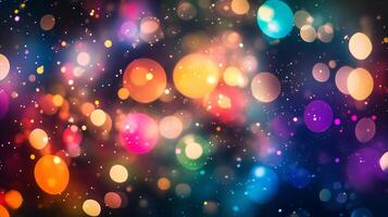 A dazzling display of bokeh lights creates a festive and magical atmosphere, radiating warmth and joy with vibrant colors on a dark canvas. photo