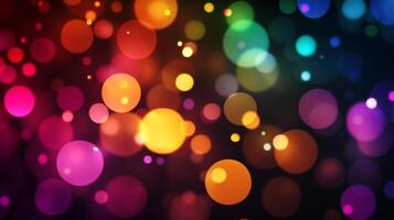 A vibrant bokeh lights background featuring a stunning array of colors and soft glowing orbs on a dark backdrop. photo